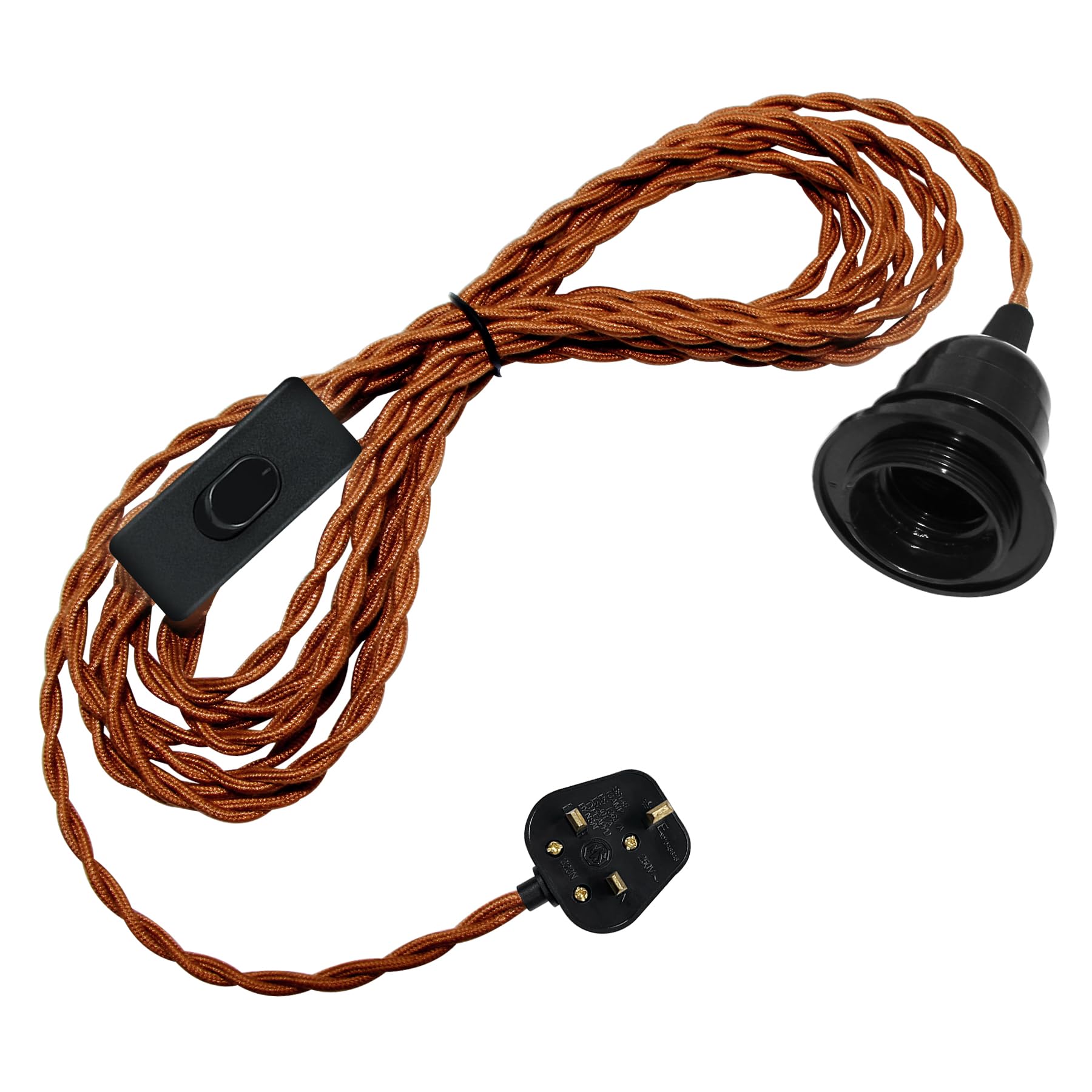 510 CM Plug in Pendant Light Fitting, E27 Lamp Holder with Fabric Cable und Switch, Vintage Plug in Ceiling Light, Industrial Hanging Light Cord, Rope Light Fitting, Rural Style Lamp, DIY Lampshade