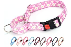 ONEFOJOJO Martingale Collar for Dogs, Pink Daisy Flowers Martingale Dog Collar Adjustable Premium Collar with Quick-release Buckle, Perfect Girl Collar for Training, Walking, Hunting (L)