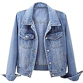 LifeShe Women's Basic Long Sleeve Button Down Distressed Denim Jackets Jean Jacket Coat