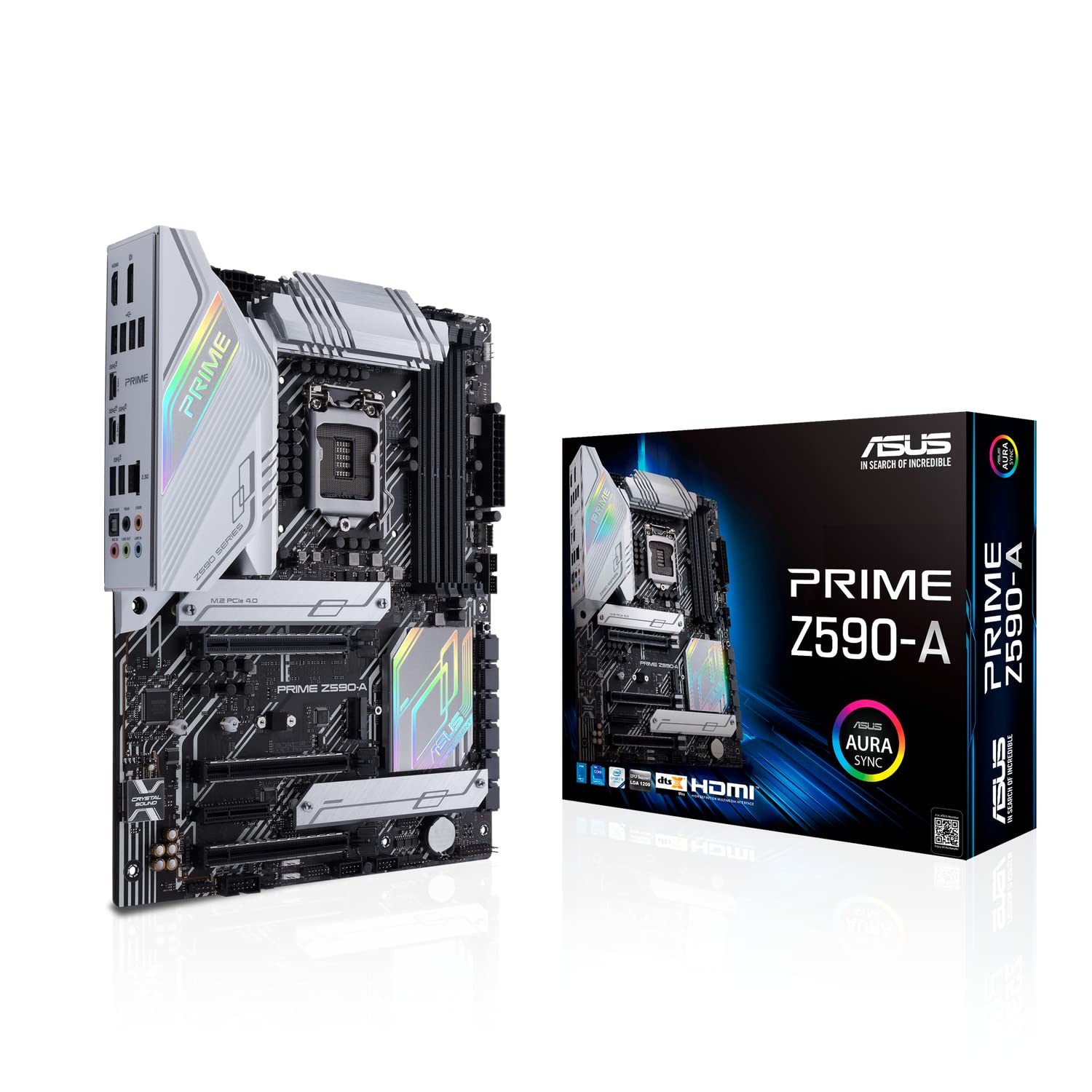 ASUS Prime Z590-A Intel Z590 (LGA1200) ATX motherboard, PCIe 4.0, x3 M.2, 16 DrMOS, DDR4 5333(OC), Intel 2.5 Gb LAN, HDMI, DisplayPort, USB3.2 Gen 2x2 and front Gen 1 Type-C, Thunderbolt 4 & Aura Sync