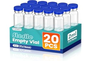 FURWEY 2ml Sterile Vials with Self Healing Injection Port and Sealing Cap, Glass Sterile Vials for Injections (20 Pack)