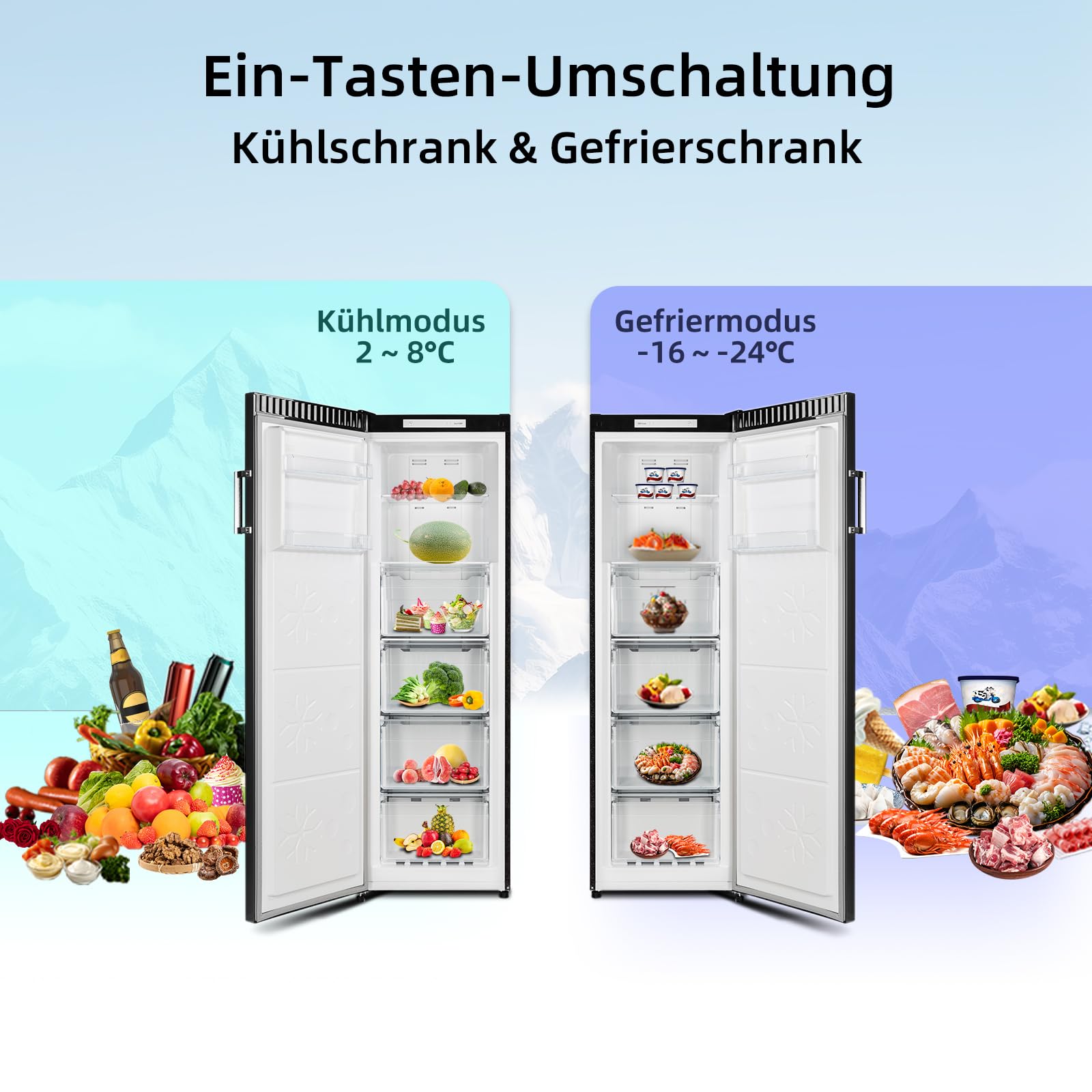 CHIQ Gefrierschrank, Kühlschrank, No Frost, 206L, 170 cm | Schnellgefrieren, Flexible Kühl- und Gefrierfunktion | -32°C Ultra-Niedrig, Tiefkühlschrank groß mit Touchdisplay, 178kWh/Jahr, CSD206NEID 5