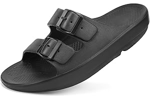 Kricely Women and Men Wide Width Recovery Sandals Plantar Fasciitis Arch Support Orthotic Slides Adjustable Double Buckle Thick Sole Slippers Reduces Stress on Feet Joints & Back Post-Exercise