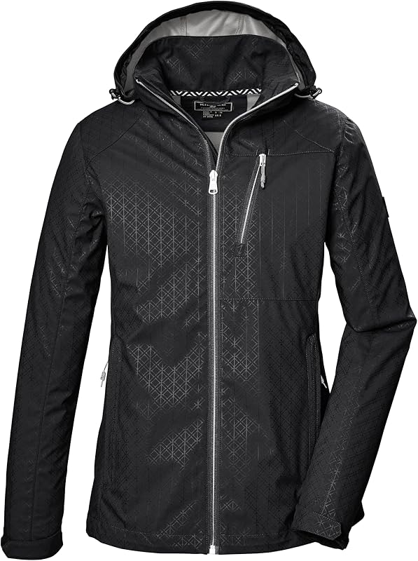 Damen Softshelljacke/Outdoorjacke mit abzippbarer Kapuze KOS 121 WMN SFTSHLL JCKT GRPHIC, schwarz, 42, 42852-000