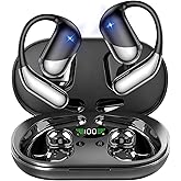 Aurotlu Open Ear Wireless Earbuds Headphones, Bluetooth 5.4, Built-in Mic, IPX7 Waterproof, LED Display Charging Case,Ear Hooks Clip Ear Buds，Design for Running Fitness Workout Office Game Gym