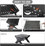 Odoland Camping Fire Pit 2 in 1 Wood Burning Grill with Grate Carry Bag view 4