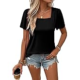 BKHOLL Women’s Short Sleeve Square Neck Top Soft Loose Fit Casual T-Shirt Summer Blouse Comfortable Outfits