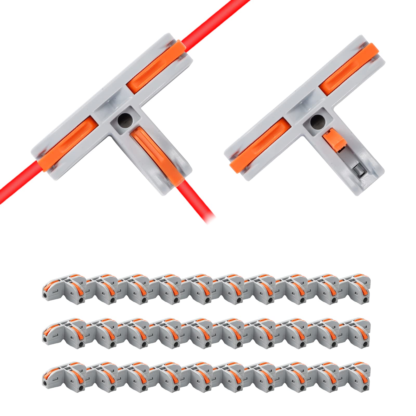 30pcs Compact Wire Conductor Connector，Aigreat Compact Splicing Electrical Connectors Blocks, T-Shape Connectors for Wiring, Quick Terminal Block 112 Lever Wire Nut