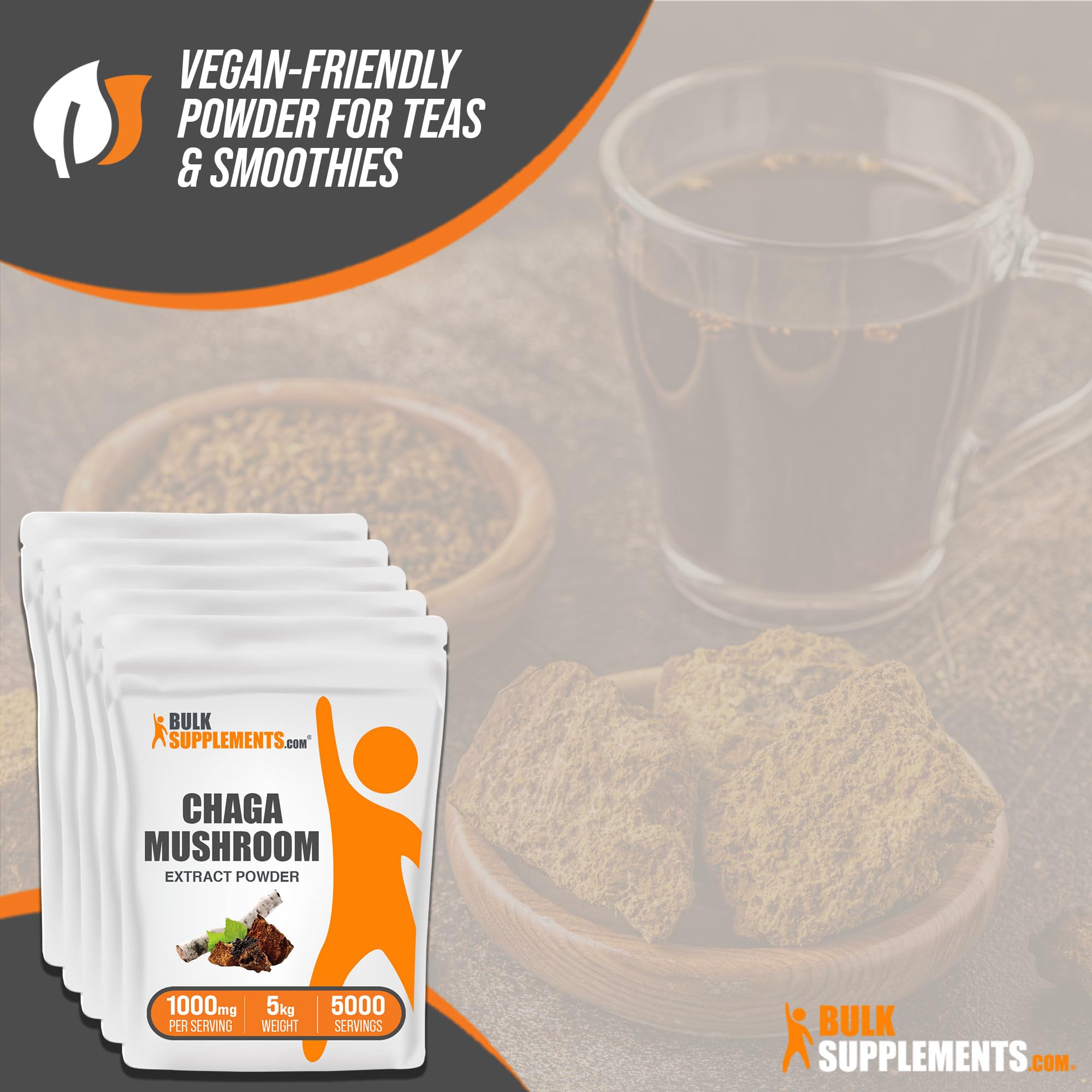 BulkSupplements.com Chaga Mushroom Extract Powder - Mushroom Supplement, from Chaga Mushrooms - 1000mg of Chaga Powder Extract per Serving, Gluten Free (5 Kilograms - 11 lbs)