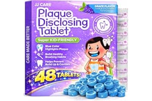 JJ Care Disclosing Tablets for Kids - 48 Count, Individually Wrapped Plaque Disclosing Tablets for Kids Brushing Teeth, Grape