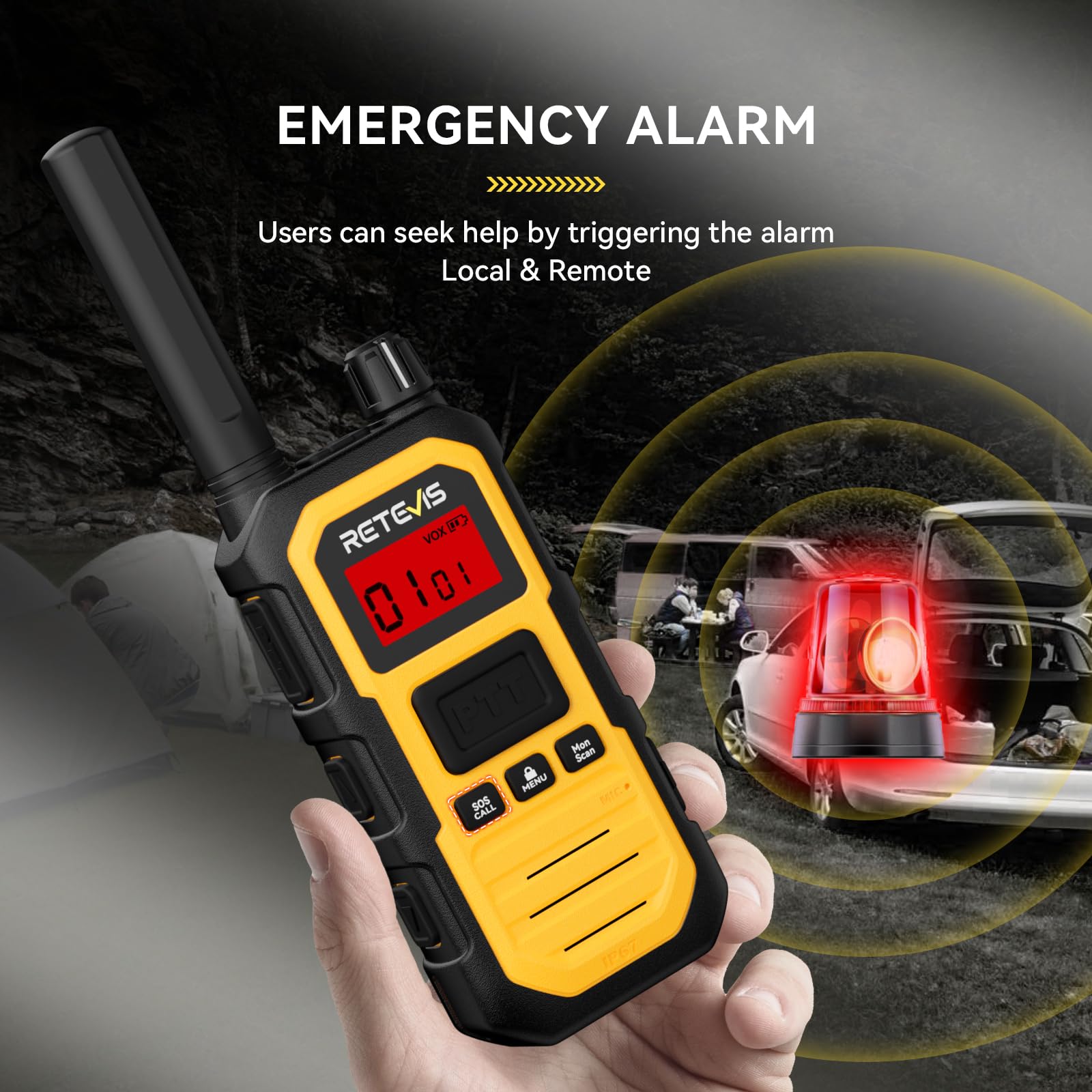 Retevis RB648 Plus Walkie Talkies, IP67 wasserdichte Funkgeräte, Hohe Reichweite, 2000mAh, Vibration, Notfallalarm, Professionelles Robustes Aktualisiertes Walkie-Talkie für Camping (2 Stück, Gelb) 9