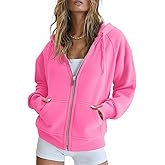 Fisoew Womens Zip Up Sweatshirts Fleece Lined Collar Crop Hoodie Casual Cotton Long Sleeve Tops with Thumb Hole