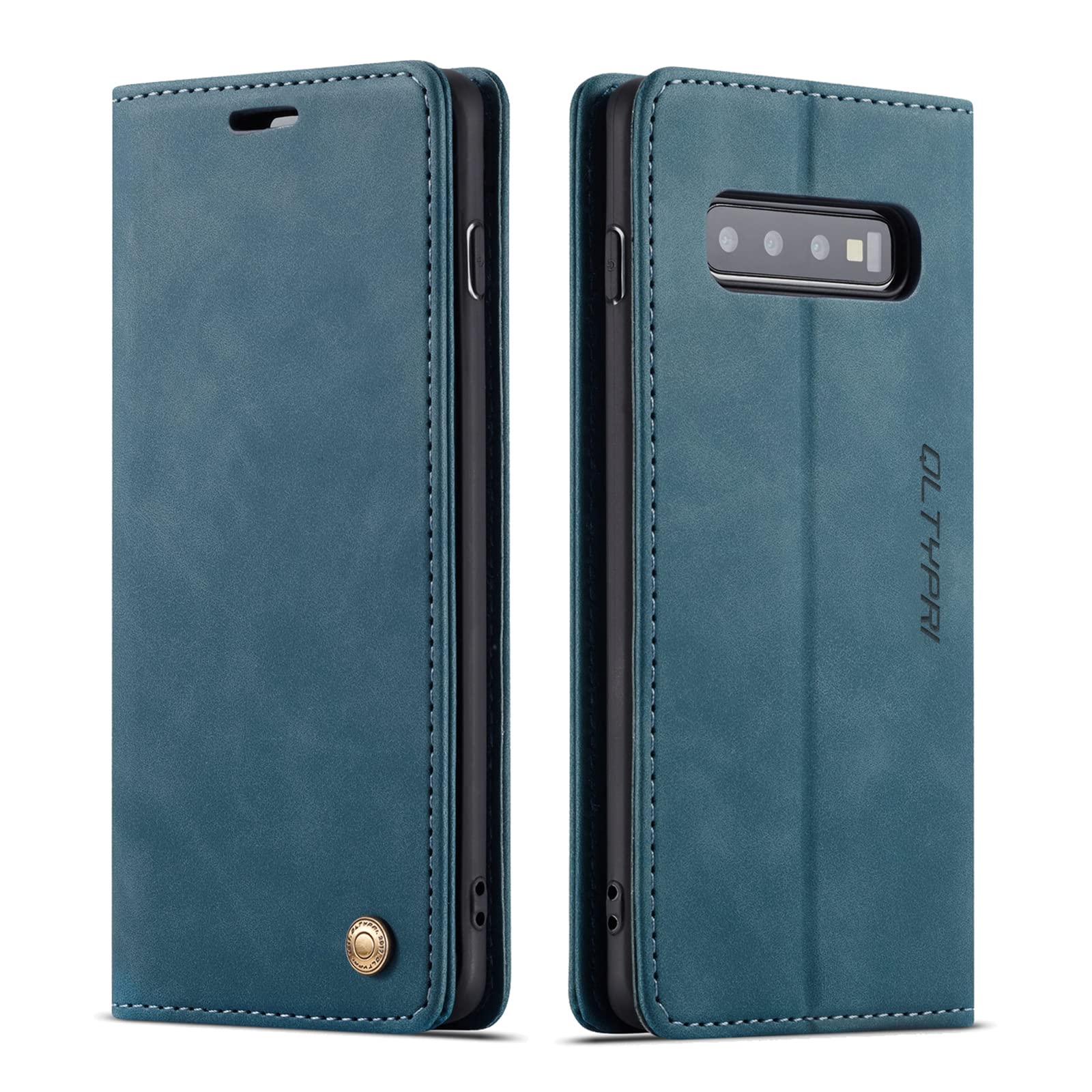 QLTYPRI Case for Samsung Galaxy S10 Plus, Vintage PU Leather Wallet Case Card Slot Kickstand Magnetic Closure Shockproof Flip Folio Case Cover for Samsung Galaxy S10 Plus - Blue