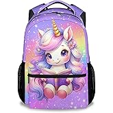 AIOMXZZ Girls Backpack, Unicorn Backpacks for Kids, 17" Toddler Bookbag for Elementary Preschool Kindergarten, Cute Rainbow School Bag