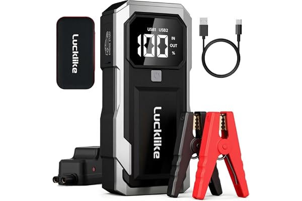 6000A Car Battery Booster Jump Starter, 12V Lithium Battery Booster Pack for All Gas and 12.0L Diesel Engines 26800mAh Portab