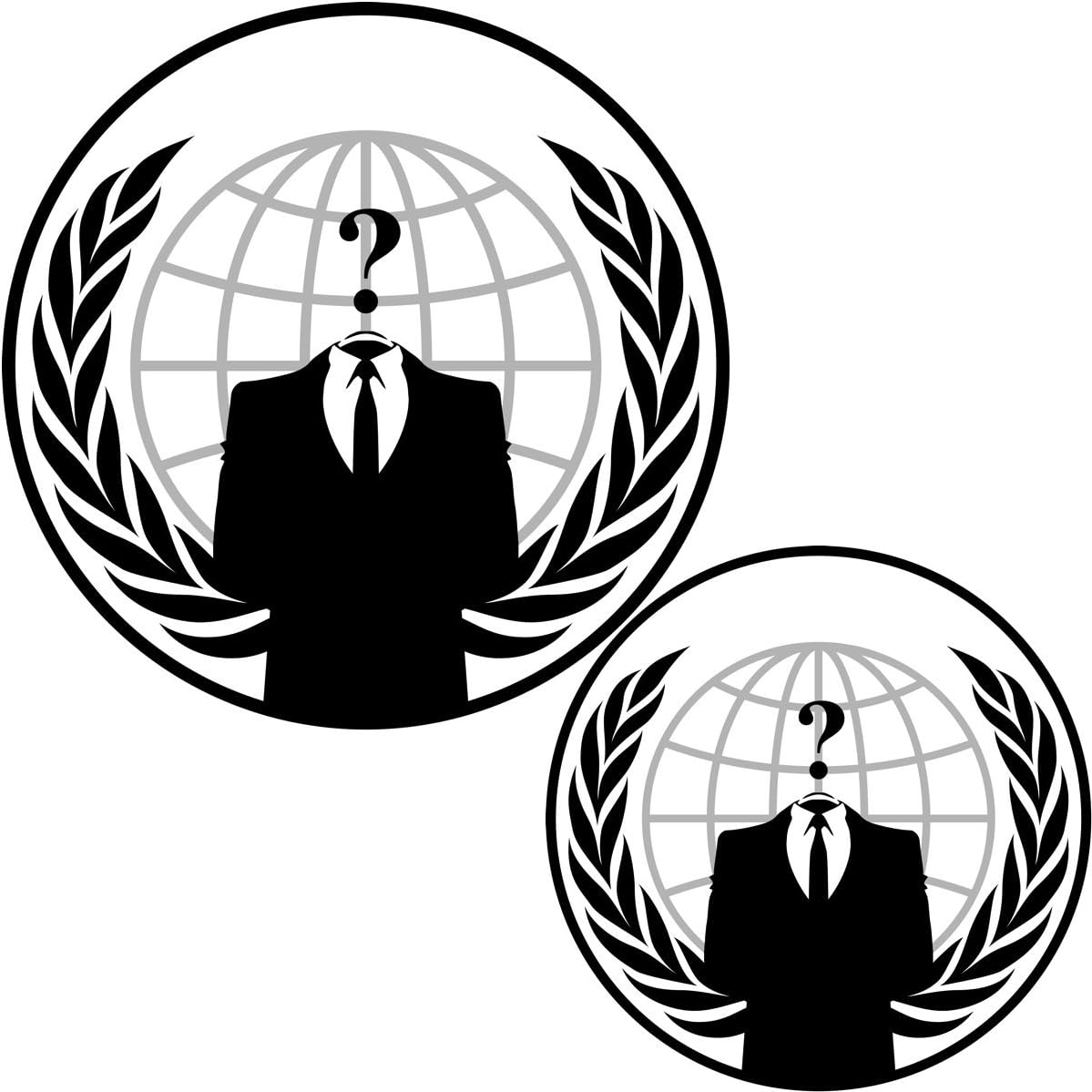 Anonymous Sticker Two Pack for Laptop Macbook Car Bumper, Outdoor UV Treated, Includes 4inch plus 3inch Round, For the Lulz