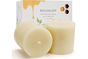 ENCANLIGHT 3x3 Inch Pure Beeswax Pillar Candles, White Natural Bees Wax Candles Set of 2, 50-55 Hour Long Burning, Unscented Smokeless and Dripless for Home Decor, Wedding, Dinner, Gifts