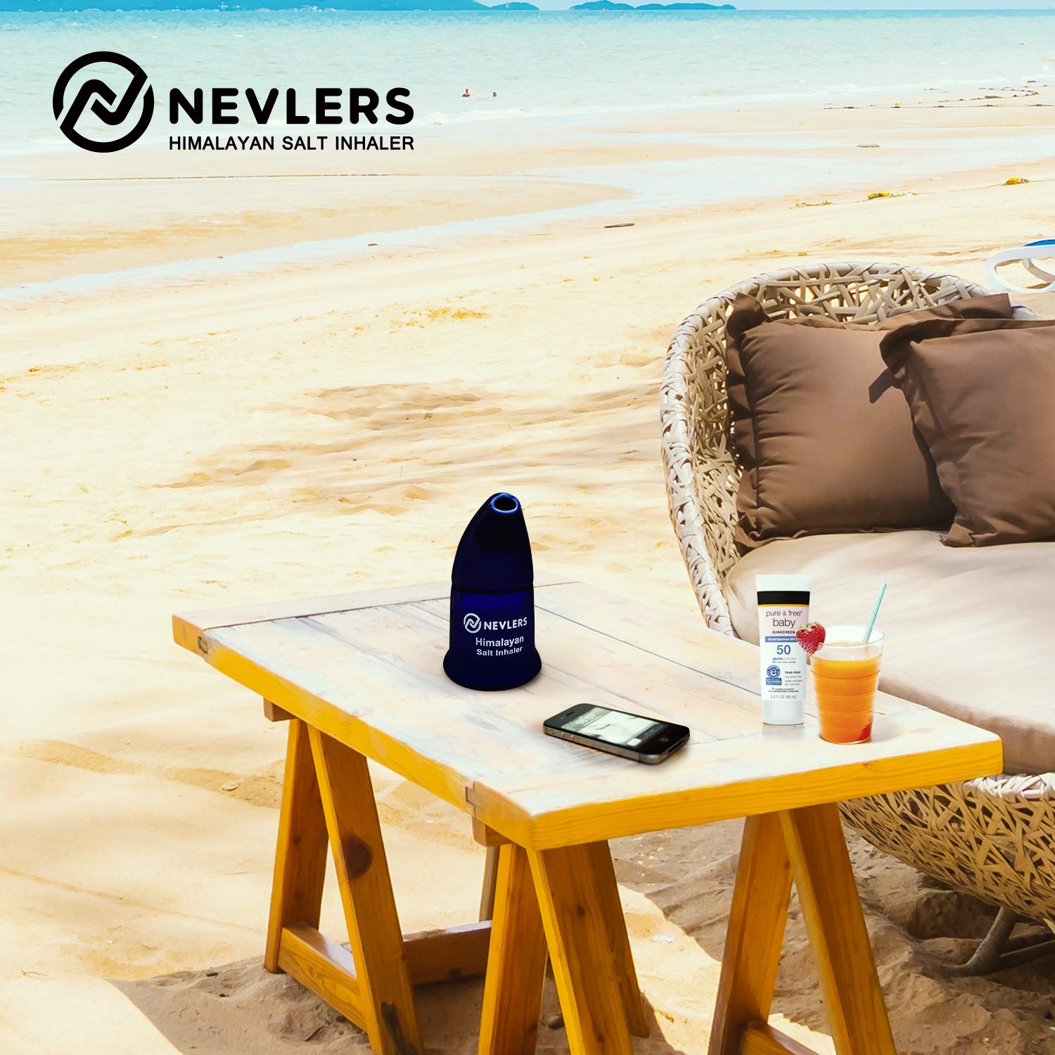 Nevlers Navy Blue Himalayan Salt Inhaler w/ 6 Oz Coarse Pink Himalayan Sea Salt | Ceramic Portable Himalayan Pink Salt Inhaler for Lungs & Nose | Homeopathic Natural Asthma Relief Smelling Salts