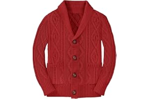 HALOUMONING Boy's Sweater Cardigan Button Down Shawl Collar Cable Knitted Outwear Long Sleeve Sweater Coats with Pockets