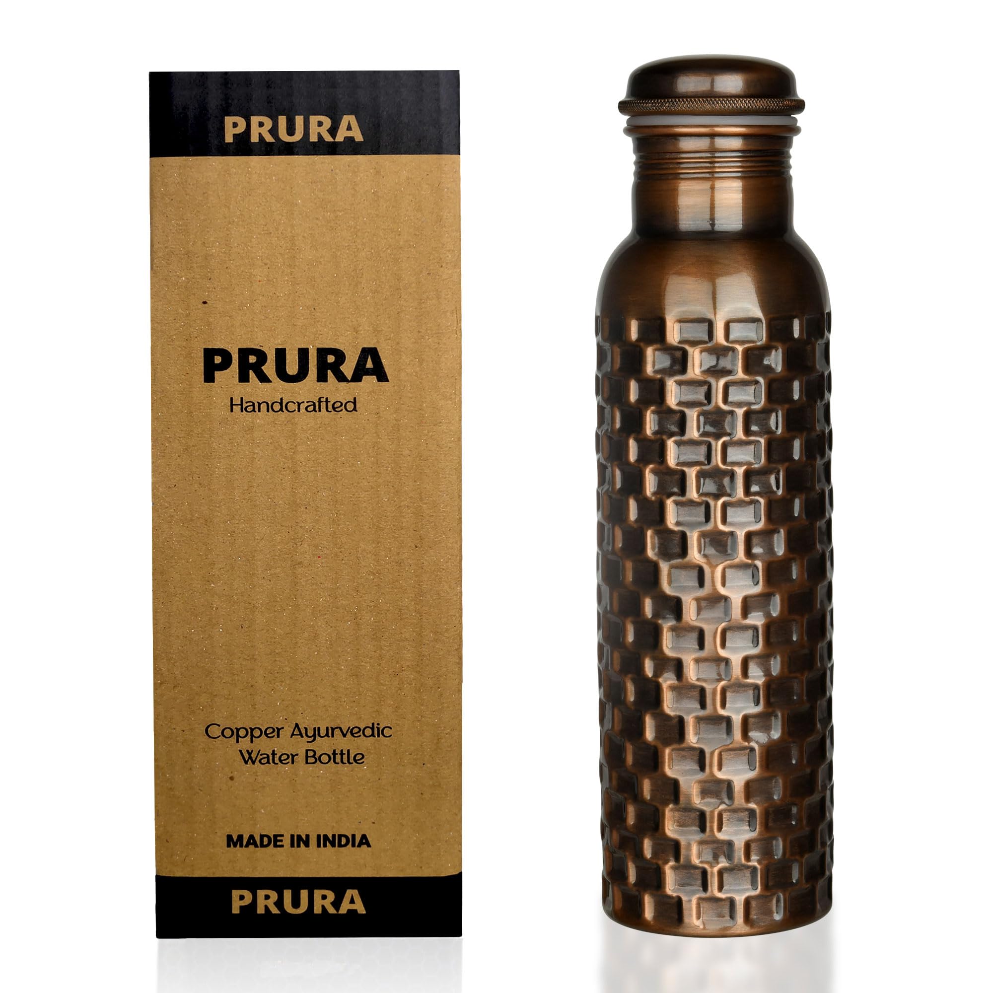 PRURA Copper Water Bottle Diamond Regular Pure Copper Bottle Yoga Water Bottle Ayurveda Health Benefits Leak Proof (900ml/30oz, Design 11) — image 1