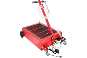 PRUNkuar 15 Gallon Low Profile Roll Around Oil Drain Pan with 110V Electric Pump for Trucks Cars SUV, Portable Liquid Pump for Gasoline, Diesel, Kerosene & More Red