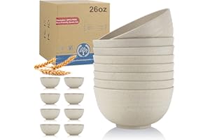 WROVA Wheat Straw Bowl Sets,8 PCS Unbreakable Cereal Bowls 26 OZ,Microwave and Dishwasher Safe Bowls,Kids Bowl suitable for cereal,salad,snack and soup (Beige)