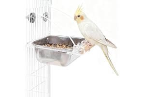 No Mess Bird Cage Feeder with Perch, No Spill Design Hanging Bird Feeders for Small Medium Birds, Easy to Clean Metal Seed Co