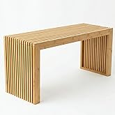 Bamboo Natural 36 inch Wooden Bench, Small Wood Benches for Entryway, Living &amp; Dining Room, Kitchen, Bedroom, Bathroom, Hallway, Front Door, For Indoor &amp; Outdoor Patio Use, Mid Century Modern Decor