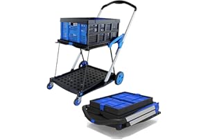 Folding Shopping Cart with Wheels, Collapsible Utility Cart, 2-Layer Basket, Outdoor Wagon for Groceries, Hand Truck