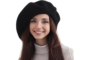 XXL 100% Wool French White Beret Hats for Women Man Painter hat Classic Painter's Hat Girl Solid Color Classic, Black, Medium