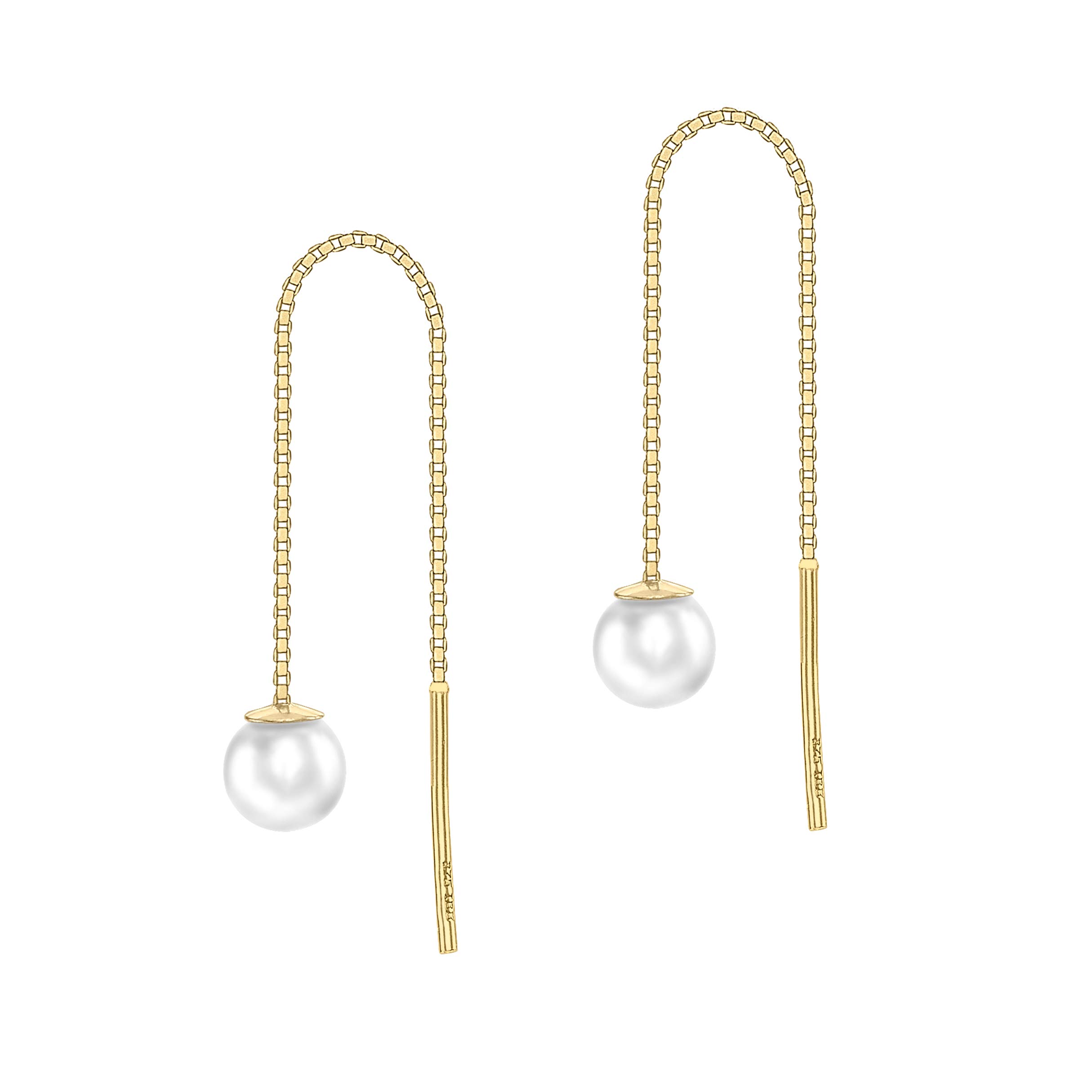 CARISSIMA Women's 9ct Yellow Gold Fresh Water Pearl and Box Chain Pull Through Earrings