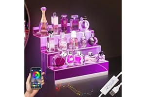 GOLENER 12” Acrylic Display Organizer with LED Light - 3 Tier Perfume Stand and Display Step Shelves Holder, Cologne Organizer for Men, Figures Stand, Porta Perfumes Para Tocador, Clear Riser, Dessert Shelf