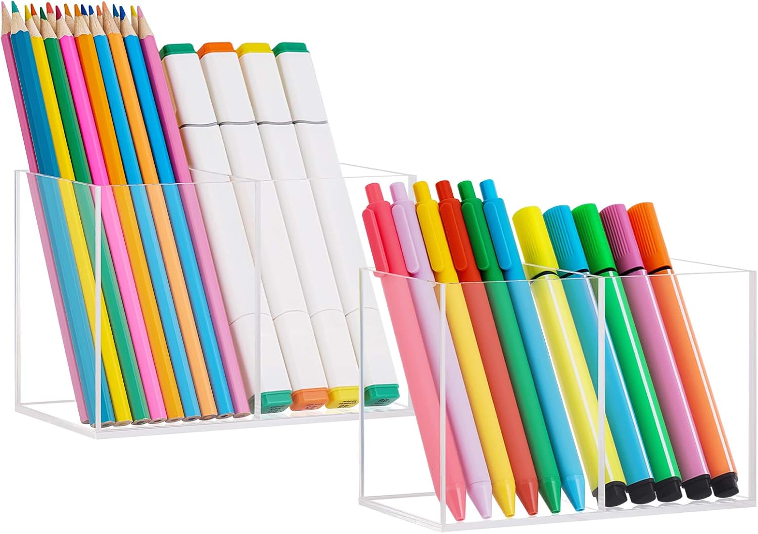 Vitviti Acrylic Pen Holder, Clear Desk Organizer, Pencil Cup Holder for Desk with 4 Compartments, Desktop Stationery Organizer for Home/Office Storage/School/Art Supply, Set of 2: Home Improvement