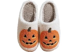 TBAVNOSY Unisex Halloween Slippers Spooky Lantern Pumpkin Slippers Cute Cozy Warm Plush Slip-On House Indoor and Outdoor Shoes