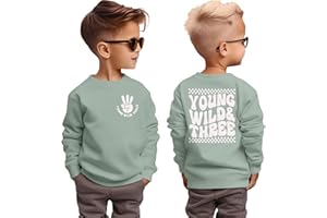 BOUTIKOME Young Wild and Three Birthday Boy Sweatshirt 3 Year Old Boy Pullover Third B-Day Party Shirt Fall Long Sleeve Tops