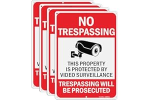 GICNKEUZ Large Video Surveillance Signs, 14x10 Inches No Trespassing Sign Private Property Sign, Reflective Aluminum, Fade Resistant,Indoor or Outdoor Use (4-Pack)