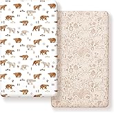 Stretchy Ultra Soft Jersey Knit Fitted Crib Sheets Set 2 Pack,Universal Fit All Standard Crib Mattress Pads Safe and Snug, Crib Fitted Sheet for Boys and Girls, Cute Animals Print