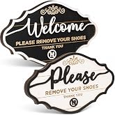pechpell 2 Pack 3D Welcome Please Remove Your Shoes Sign | 8"x5" Wooden No Shoes Sign for House, Rustic Indoor Wall Hanging Decor for Front Door Porch Entryway Office Home Decorations