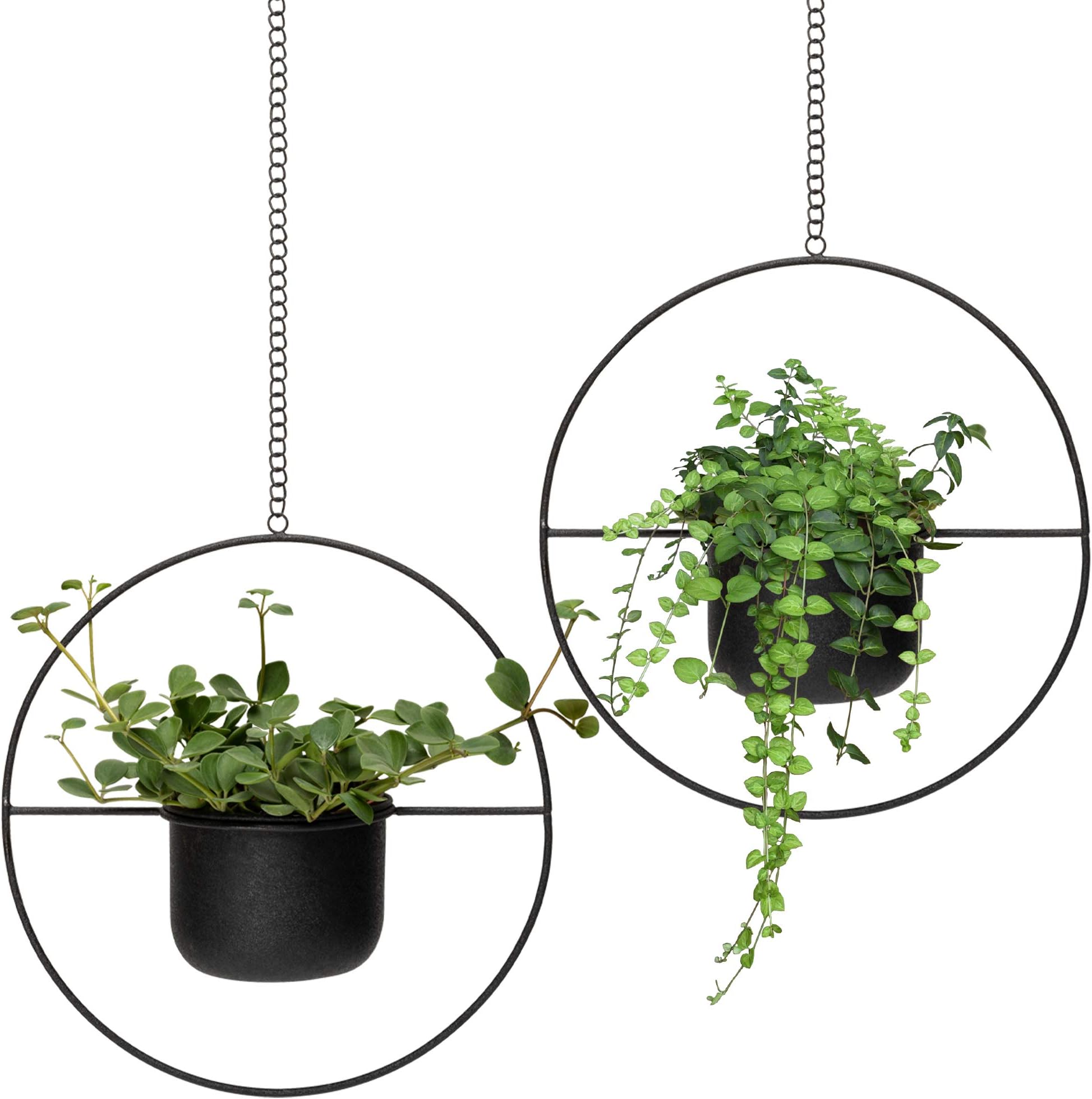 Set of 2 Black Boho Hanging Planter, Decorative Geometric Flower Pot Holder with Planter, Mid Century Modern Decor, Minimalist Living Room Decor, Black Party & Wall Decoration, Indoor