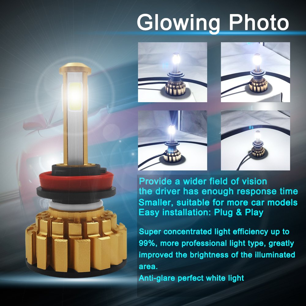 H11/H8/H9 LED Headlight Bulbs Conversion Kit, IP68 Waterproof, 80W COB Chips Conversion Kit, 8000Lm 6000K, Cool White - 3 Year Warranty, Pack of 2