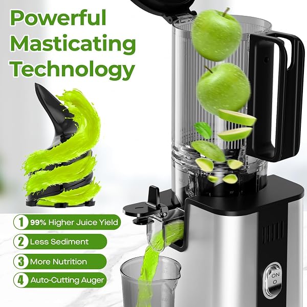 COLD PRESS JUICER, 5.8″ WIDE FEED CHUTE JUICE EXTRACTOR MACHINE WITH 400W, HIGH JUICE YIELD, SLOW MASTICATING JUICER FOR WHOLE VEGETABLES & FRUITS, STAINLESS STEEL