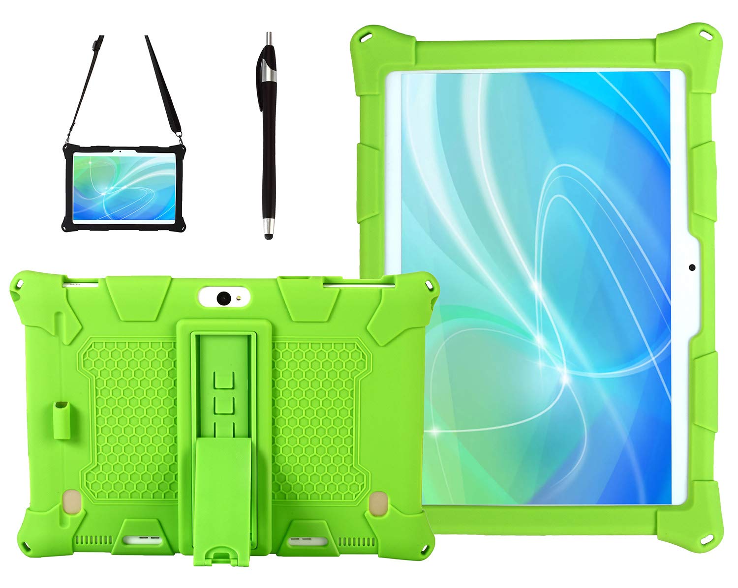 AKNICI Case Cover for Dragon Touch K10 Max10/Tianyida TYD-108 TYD-107/Haehne 10.1/SZWEIL 10/MaiTai 10/YUNTAB K107/GOODTEL G3/VANKYO MatrixPad S30/HANWEIER 10.1, Shoulder Strap and Stylus, Light Green