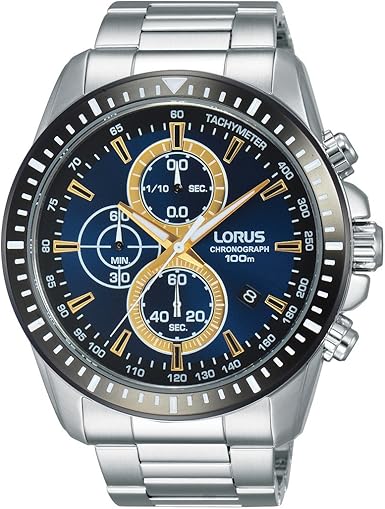lorus men's blue dial chronograph watch
