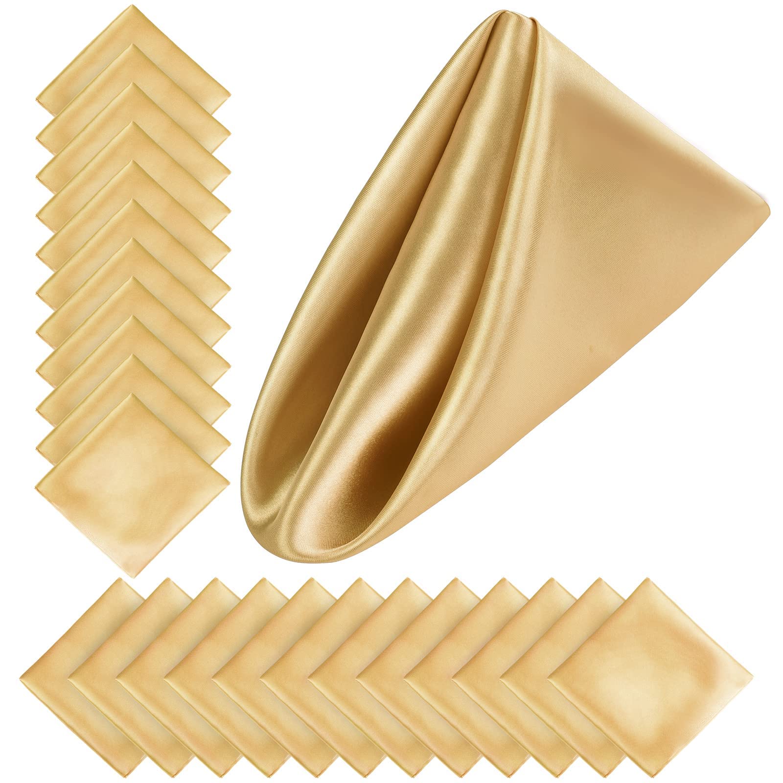 Photo 1 of Aneco 24 Pieces Satin Napkin Square 20 x 20 Inches Dinner Napkins Weddings Party Napkin Soft Table Napkins for Romantic Weddings Party Dinner Decoration (Gold)