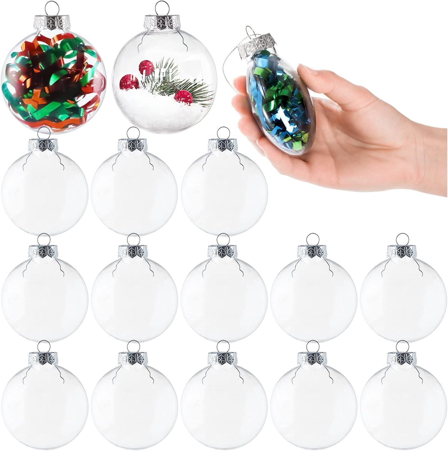 Ornaments - Kingrol 15 Pack Ornament Discs, 3.15 Inch Clear Plastic Fillable Ornament Ball for DIY Craft Projects, Christmas, Wedding, Party, Home Decor