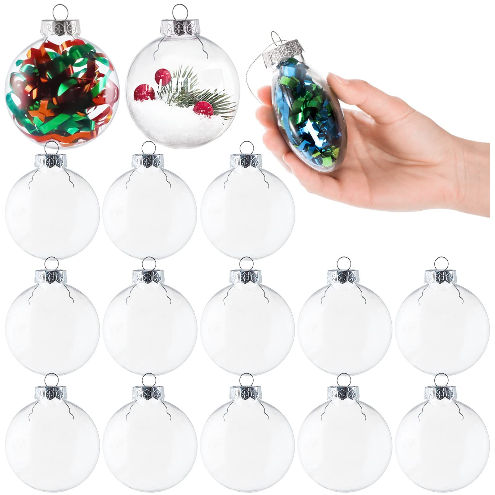 Kingrol 15 Pack Ornament Discs, 8cm Clear Plastic Fillable Ornament Ball for DIY Craft Projects, Christmas, Wedding, Party, Home Decor