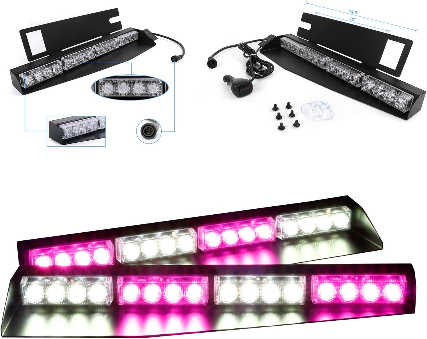 32W LED Lightbar Visor Light Windshield Emergency Strobe
