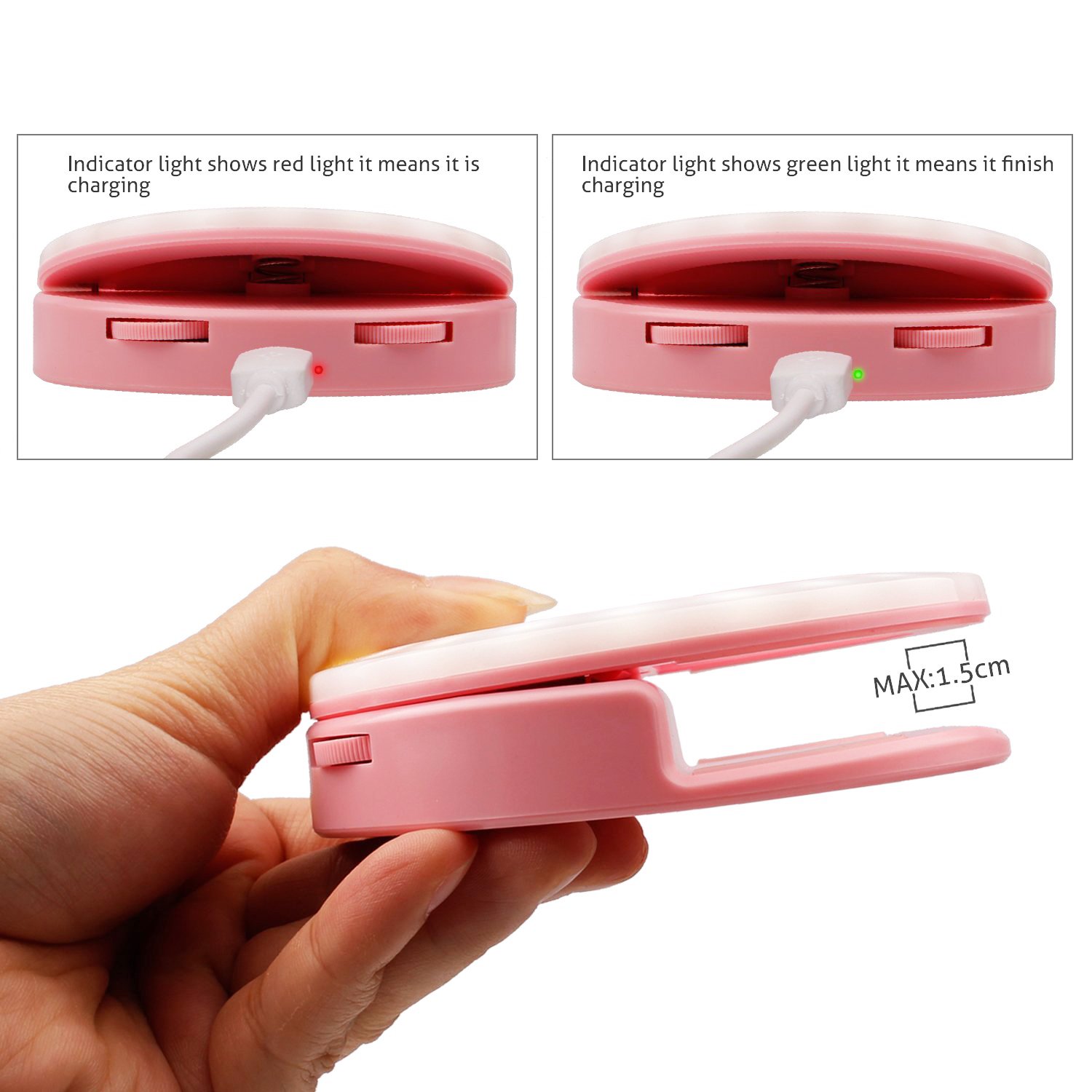 YIIYAA Selfie Light Ring, Portable Rechargeable Mini 40 Highlight LED Selfie Ring Flash Fill Light with Makeup Mirror 2 Gears Brightness Camera Photography for iPhone Adroid Tablet iPad Laptop Pink