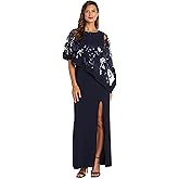 R&M Richards Women's Glamorous Sequin Lace Poncho Dress W/Side Slit - Elegant Evening Cocktail Gown