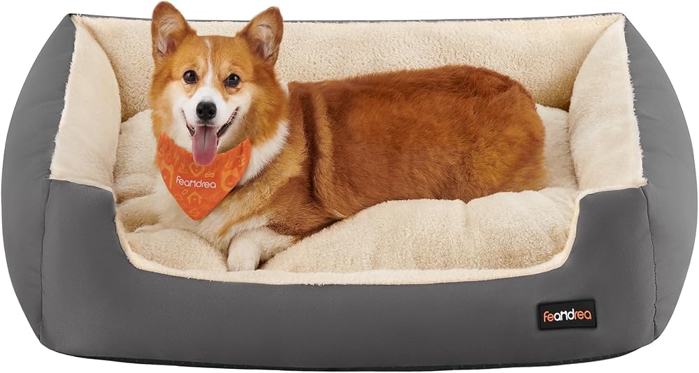 Feandrea Dog Bed Sofa L 85x65x21 cm Dove Grey Sand Beige